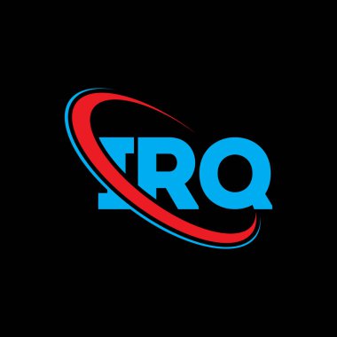 IRQ logosu. IRQ mektubu. IRQ harf logosu tasarımı. Daireye ve büyük harfli monogram logosuna bağlı IRQ logosunun baş harfleri. Teknoloji, iş ve emlak markası için IRQ tipografisi.