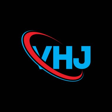 VHJ logosu. VHJ mektubu. VHJ harf logosu tasarımı. Çember ve büyük harfli monogram logosuna bağlı baş harfler VHJ logosu. Teknoloji, iş ve emlak markası için VHJ tipografisi.