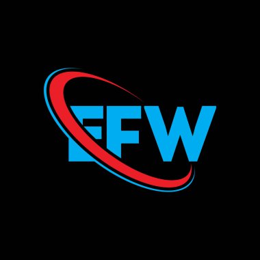 EFW logosu. EFW mektubu. EFW harf logosu tasarımı. Çember ve büyük harfli monogram logosuyla birleştirilmiş EFW logosu. Teknoloji, iş ve emlak markası için EFW tipografisi.