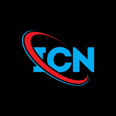 ICN logosu. ICN mektubu. ICN mektup logosu tasarımı. Çember ve büyük harfli monogram logosuna bağlı ICN logosu. Teknoloji, iş ve emlak markası için ICN tipografisi.