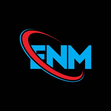 ENM logosu. ENM mektubu. ENM mektup logosu tasarımı. Çember ve büyük harfli monogram logosuna bağlı baş harfler ENM logosu. Teknoloji, iş ve emlak markası için ENM tipografisi.