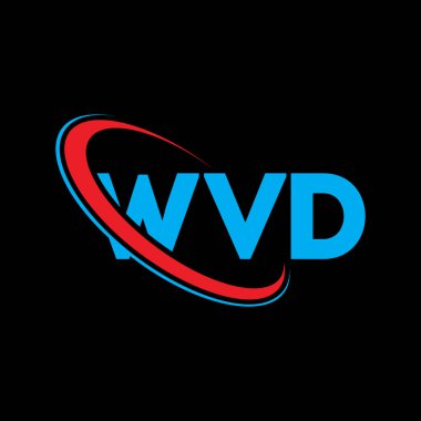 WVD logosu. KİS mektubu. WVD harf logosu tasarımı. Çember ve büyük harfli monogram logosuna bağlı WVD logosu. Teknoloji, iş ve emlak markası için WVD tipografisi.