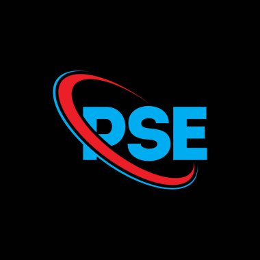 PSE logosu. PSE mektubu. PSE mektup logosu tasarımı. Çember ve büyük harfli monogram logosuna bağlı PSE logosu. Teknoloji, iş ve emlak markası için PSE tipografisi.