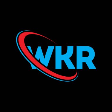 WKR logosu. WKR mektubu. WKR harf logosu tasarımı. Çember ve büyük harfli monogram logosuna bağlı baş harfler WKR logosu. Teknoloji, iş ve emlak markası için WKR tipografisi.