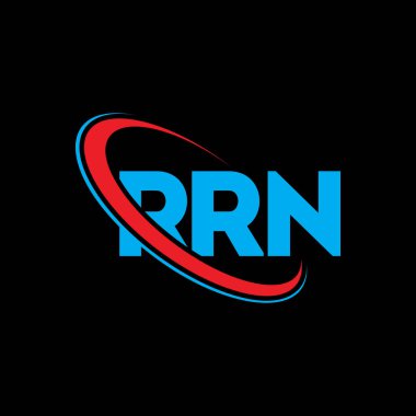 RRN logosu. RN mektubu. RRN harf logosu tasarımı. Çember ve büyük harfli monogram logosuna bağlı RRN logosu. Teknoloji, iş ve emlak markası için RRN tipografisi.