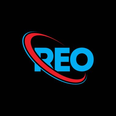 REO logosu. REO mektubu. REO harf logosu tasarımı. Çember ve büyük harfli monogram logosuna bağlı baş harfler REO logosu. Teknoloji, iş ve emlak markası için REO tipografisi.