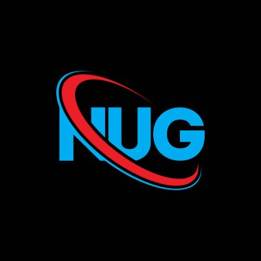 NUG logosu. NUG mektubu. NUG harf logosu tasarımı. Çember ve büyük harfli monogram logosuna bağlı baş harfler NUG logosu. Teknoloji, iş ve emlak markası için NUG tipografisi.