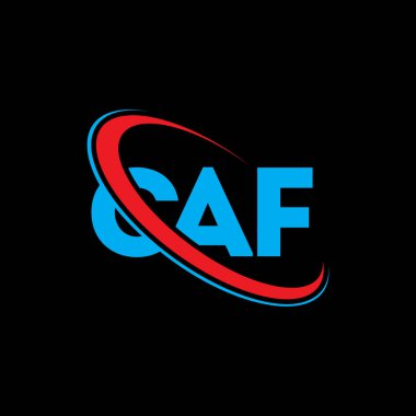 CAF logosu. CAF mektubu. CAF harf logosu tasarımı. Çember ve büyük harfli monogram logosuna bağlı baş harfler CAF logosu. Teknoloji, iş ve emlak markası için CAF tipografisi.