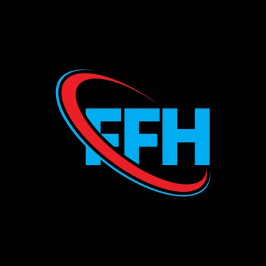 FFH logosu. FFH harfi. FFH harf logosu tasarımı. Çember ve büyük harfli monogram logosuyla birleştirilmiş FFH logosu. Teknoloji, iş ve emlak markası için FFH tipografisi.