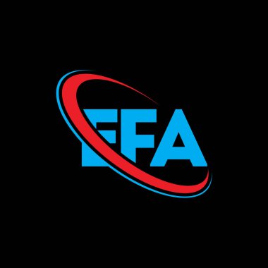 EFA logosu. EFA mektubu. EFA harf logosu tasarımı. Çember ve büyük harfli monogram logosuna bağlı EFA logosu. Teknoloji, iş ve emlak markası için EFA tipografisi.