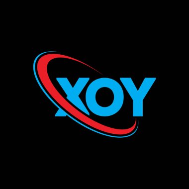 XOY logosu. XOY mektubu. XOY harf logosu tasarımı. Daireye ve büyük harfli monogram logosuna bağlı XOY logosu. Teknoloji, iş ve emlak markası için XOY tipografisi.