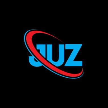 JUZ logosu. JUZ harfi. JUZ harf logosu tasarımı. Çember ve büyük harfli monogram logosuna bağlı JUZ logosu. Teknoloji, iş ve emlak markası için JUZ tipografisi.