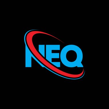 NEQ logosu. NEQ mektubu. NEQ harfli logo tasarımı. Çember ve büyük harfli monogram logosuna bağlı baş harfler NEQ logosu. Teknoloji, iş ve emlak markası için NEQ tipografisi.