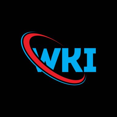 WKI logosu. WKI mektubu. WKI harf logosu tasarımı. Çember ve büyük harfli monogram logosuna bağlı WKI logosu. WKI teknoloji, iş ve emlak markası için tipografi.