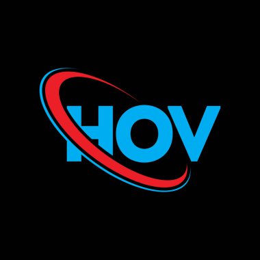 HOV logosu. HOV mektubu. HOV harf logosu tasarımı. Çember ve büyük harfli monogram logosuyla birleştirilmiş HOV logosu. Teknoloji, iş ve emlak markası için HOV tipografisi.