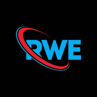 RWE logosu. RWE mektubu. RWE mektup logosu tasarımı. Çember ve büyük harfli monogram logosuna bağlı baş harfler RWE logosu. Teknoloji, iş ve emlak markası için RWE tipografisi.