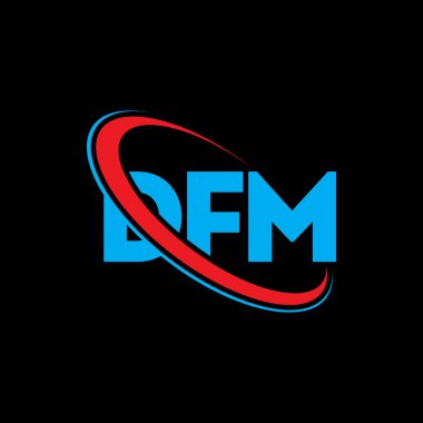 DFM logosu. DFM mektubu. DFM mektup logosu tasarımı. Çember ve büyük harfli monogram logosuna bağlı baş harfler. Teknoloji, iş ve emlak markası için DFM tipografisi.