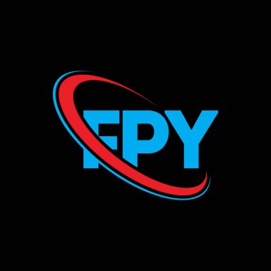 FPY logosu. FPY mektubu. FPY harf logosu tasarımı. Çember ve büyük harfli monogram logosuna bağlı FPY logosu. Teknoloji, iş ve emlak markası için FPY tipografisi.