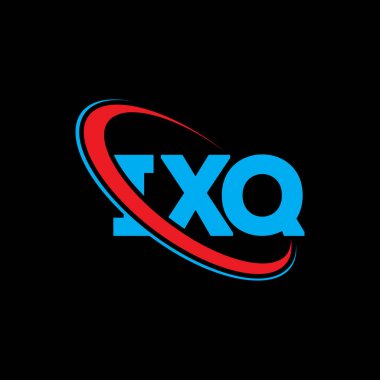 IXQ logosu. IXQ mektubu. IXQ harfi logo tasarımı. Daireye ve büyük harfli monogram logosuna bağlı ilk IXQ logosu. Teknoloji, iş ve emlak markası için IXQ tipografisi.