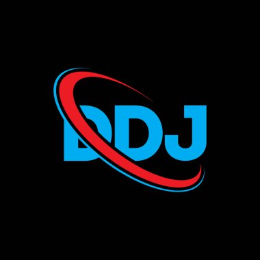 DJ logosu. DJ mektubu. DJ mektup logosu tasarımı. Daire ve büyük harfli monogram logosuna bağlı DDJ logosu. Teknoloji, iş ve emlak markası için DJ tipografisi.