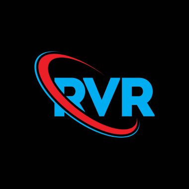 RVR logosu. RVR mektubu. RVR harf logosu tasarımı. Çember ve büyük harfli monogram logosuna bağlı RVR logosu. Teknoloji, iş ve emlak markası için RVR tipografisi.