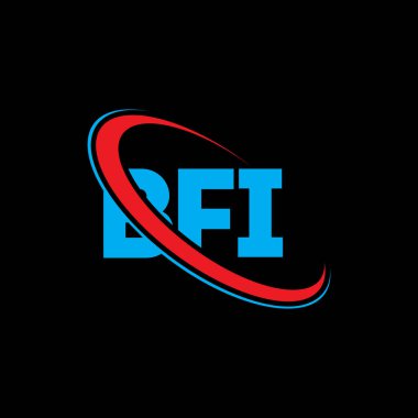 BFI logosu. BFI mektubu. BFI harf logosu tasarımı. Çember ve büyük harfli monogram logosuna bağlı BFI logosu. Teknoloji, iş ve emlak markası için BFI tipografisi.