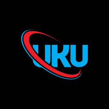UKU logosu. UKU mektubu. UKU harf logosu tasarımı. Çember ve büyük harfli monogram logosuna bağlı UKU logosu. Teknoloji, iş ve emlak markası için UKU tipografisi.