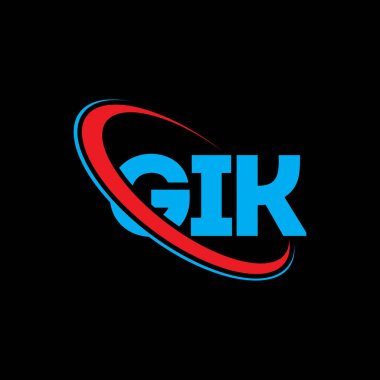 GIK logosu. GIK mektubu. GIK mektup logosu tasarımı. Çember ve büyük harfli monogram logosuyla birleştirilmiş GIK logosu. Teknoloji, iş ve emlak markası için GIK tipografisi.