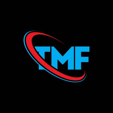TMF logosu. TMF mektubu. TMF mektup logosu tasarımı. Çember ve büyük harfli monogram logosuna bağlı TMF logosu. Teknoloji, iş ve emlak markası için TMF tipografisi.