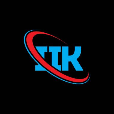 IIK logosu. IIK mektubu. IIK mektup logosu tasarımı. Çember ve büyük harfli monogram logosuna bağlı IIK logosu. IIK teknoloji, iş ve emlak markası tipografisi.