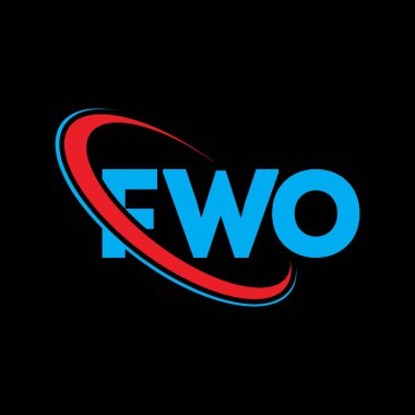 FWO logosu. FWO mektubu. FWO harf logosu tasarımı. Çember ve büyük harfli monogram logosuna bağlı FWO logosu. Teknoloji, iş ve emlak markası için FWO tipografisi.