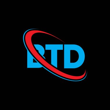 BTD logosu. BTD mektubu. BTD mektup logosu tasarımı. Çember ve büyük harfli monogram logosuna bağlı BTD logosu. Teknoloji, iş ve emlak markası için BTD tipografisi.