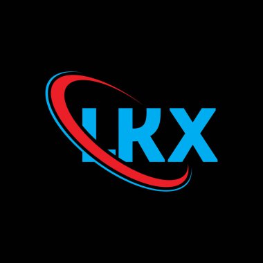 LKX logosu. LKX mektubu. LKX harfli logo tasarımı. Çember ve büyük harfli monogram logosuna bağlı ilk LKX logosu. Teknoloji, iş ve emlak markası için LKX tipografisi.