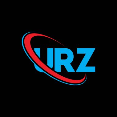 URZ logosu. URZ mektubu. URZ harfi logo tasarımı. Çember ve büyük harfli monogram logosuna bağlı URZ logosu. Teknoloji, iş ve emlak markası için URZ tipografisi.