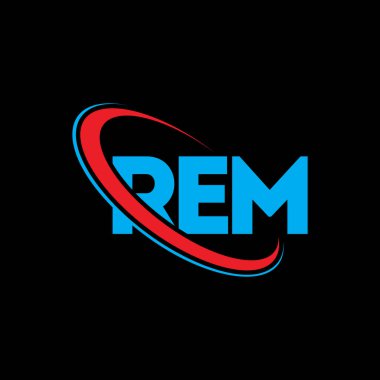 REM logosu. REM mektubu. REM harf logosu tasarımı. Çember ve büyük harfli monogram logosuna bağlı baş harfler REM logosu. Teknoloji, iş ve emlak markası için REM tipografisi.