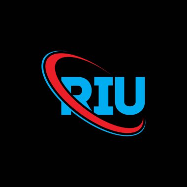 RIU logosu. RIU mektubu. RIU mektup logosu tasarımı. Çember ve büyük harfli monogram logosuyla RIU logosunun baş harfleri. RIU teknoloji, iş ve emlak markası tipografisi.