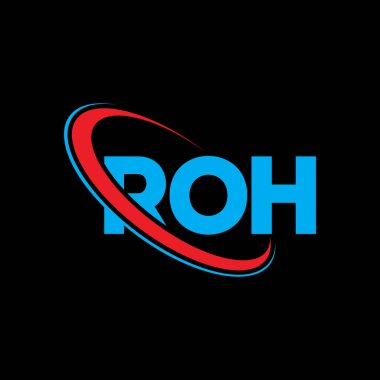 ROH logosu. ROH mektubu. ROH harf logosu tasarımı. Çember ve büyük harfli monogram logosuyla birleştirilmiş ROH logosu. Teknoloji, iş ve emlak markası için ROH tipografisi.