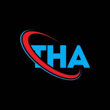 Bu logo. Mektup. THA mektup logosu tasarımı. Çember ve büyük harfli monogram logosuna bağlı THA logosu. THA teknoloji, iş ve gayrimenkul markası tipografisi.