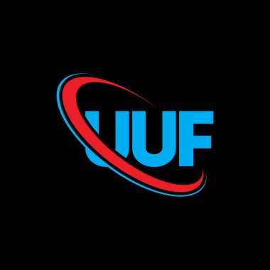 UUF logosu. UUF mektubu. UUF harf logosu tasarımı. Çember ve büyük harfli monogram logosuna bağlı UUF logosu. Teknoloji, iş ve emlak markası için UUF tipografisi.