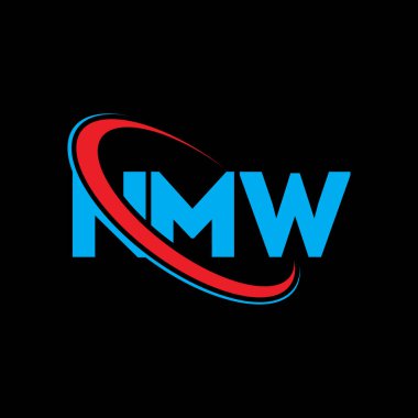 NMW logosu. NMW mektubu. NMW harf logosu tasarımı. Çember ve büyük harfli monogram logosuna bağlı ilk NMW logosu. Teknoloji, iş ve emlak markası için NMW tipografisi.