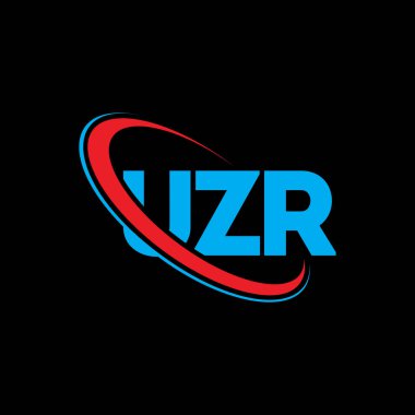 UZR logosu. UZR mektubu. UZR harf logosu tasarımı. Çember ve büyük harfli monogram logosuna bağlı baş harfler UZR logosu. Teknoloji, iş ve emlak markası için UZR tipografisi.