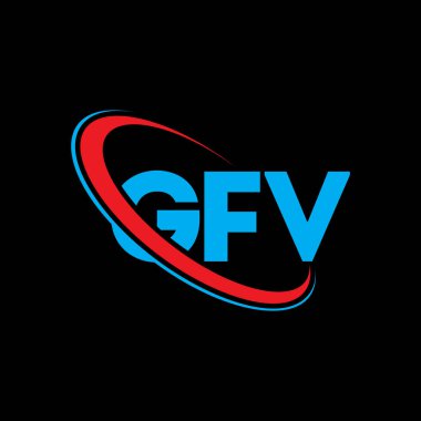 GFV logosu. GFV mektubu. GFV harf logosu tasarımı. Çember ve büyük harfli monogram logosuyla birleştirilmiş GFV logosu. Teknoloji, iş ve emlak markası için GFV tipografisi.