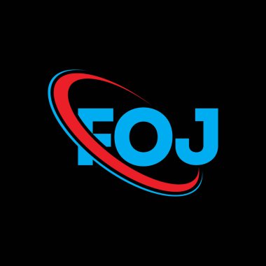 FOJ logosu. FOJ mektubu. FOJ harf logosu tasarımı. Çember ve büyük harfli monogram logosuna bağlı FOJ logosu. Teknoloji, iş ve emlak markası için FOJ tipografisi.