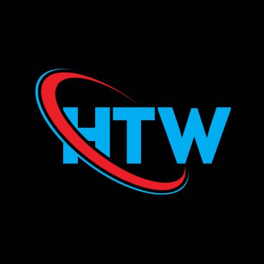 HTW logosu. HTW mektubu. HTW harf logosu tasarımı. Çember ve büyük harfli monogram logosuna bağlı HTW logosu. Teknoloji, iş ve emlak markası için HTW tipografisi.