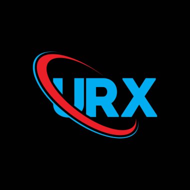 URX logosu. Adres mektubu. URX harfli logo tasarımı. Daireye ve büyük harfli monogram logosuna bağlı URX logosu. Teknoloji, iş ve emlak markası için URX tipografisi.