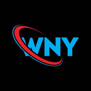 WNY logosu. WNY mektubu. WNY harf logosu tasarımı. Çember ve büyük harfli monogram logosuyla birleştirilmiş WNY logosu. Teknoloji, iş ve emlak markası için WNY tipografisi.