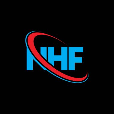 NHF logosu. NHF mektubu. NHF mektup logosu tasarımı. Çember ve büyük harfli monogram logosuna bağlı baş harfler NHF logosu. Teknoloji, iş ve emlak markası için NHF tipografisi.