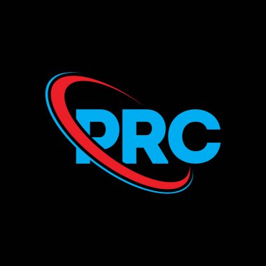 PRC logosu. PRC mektubu. PRC harf logosu tasarımı. Çember ve büyük harfli monogram logosuna bağlı PRC logosu. Teknoloji, iş ve emlak markası için PRC tipografisi.