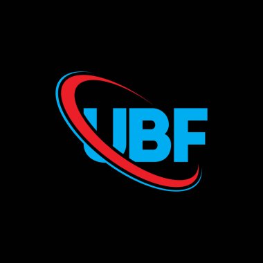 UBF logosu. UBF mektubu. UBF harf logosu tasarımı. Çember ve büyük harfli monogram logosuna bağlı UBF logosu. Teknoloji, iş ve emlak markası için UBF tipografisi.
