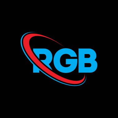 RGB logosu. RGB mektubu. RGB harf logosu tasarımı. Çember ve büyük harfli monogram logosuna bağlı baş harfler RGB logosu. Teknoloji, iş ve emlak markası için RGB tipografisi.